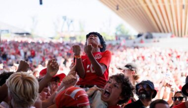 Canada supporters hope to experience the same euphoria as they did against Qatar on June 18. Pictured here, fans at the FIFA Fan Zone in the Amphitheatre at the PNE in Vancouver on June 18. (Anna Burns/ Black Press Media)