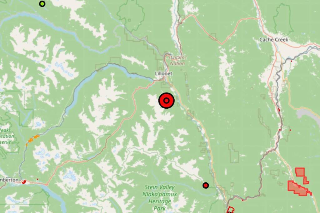 A wildfire was discovered south of Lillooet on June 24, 2026, and was reported by the BC Wildfire Service as 50 hectares in size at 3:35 p.m. (BC Wildfire Service)