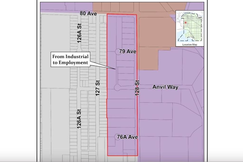 Area in Central Newton under rezoning consideration. (Map surrey.ca)