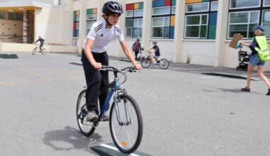 Children practise cycling skills during a free bike safety program at Central Middle School on Saturday. (Nikhil Nikhil/Victoria News)