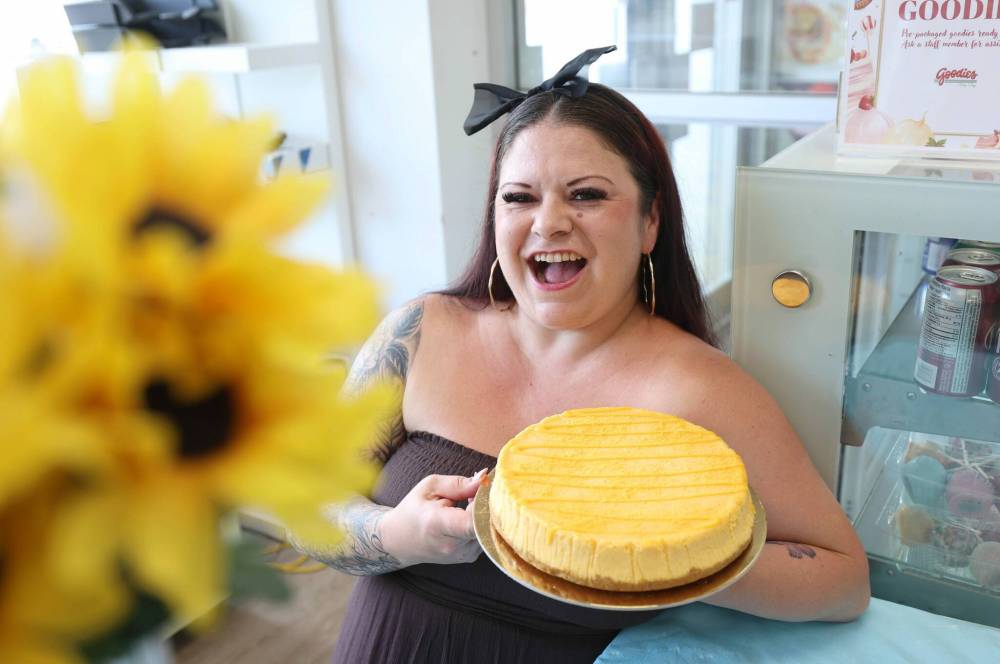 RUTH BONNEVILLE / FREE PRESS
Linda Peters, manager at Goodies Bake Shop, says the Kraft Dinner cheesecake is the most fun collaboration the shop has ever done.