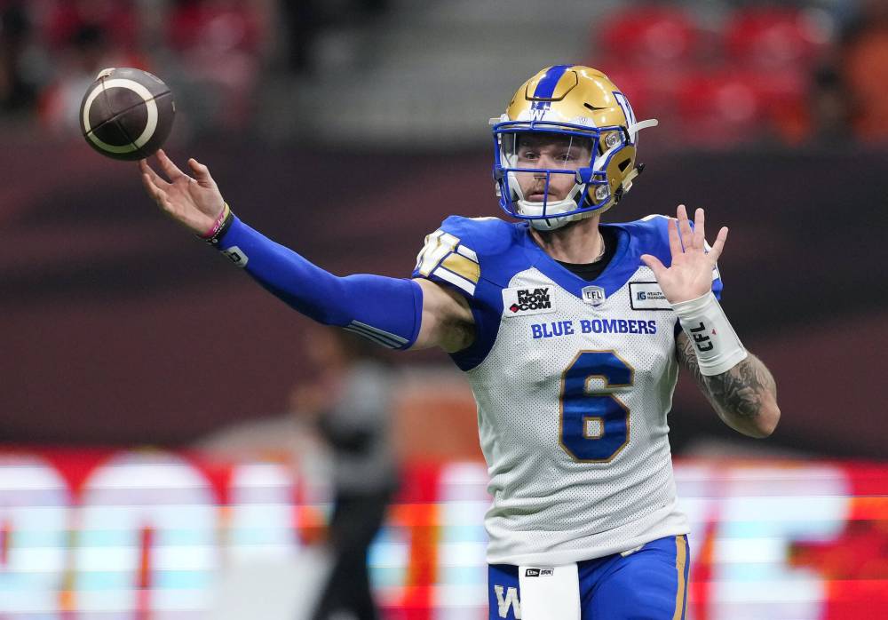 Darryl Dyck / THE CANADIAN PRESS FILES
Quarterback Dru Brown last suited up for the Blue and Gold for the 2023 season before getting the starting pivot gig with the Ottawa Redblacks in 2024.