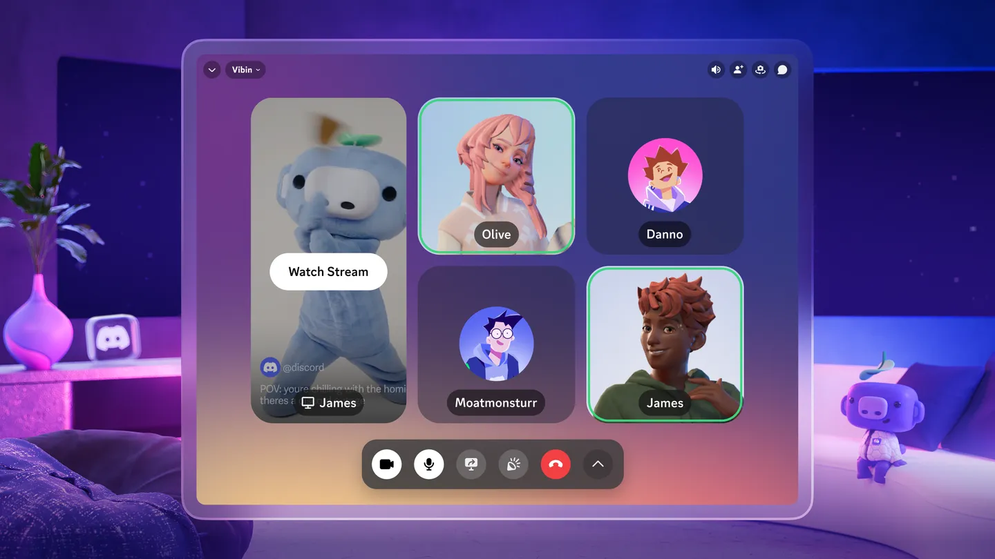A screenshot of the Discord app for Meta Quest headsets.