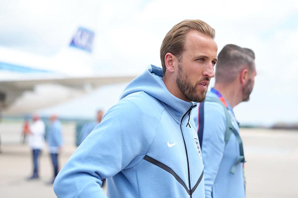 Harry Kane arrives with the England squad in Kansas City (Getty)