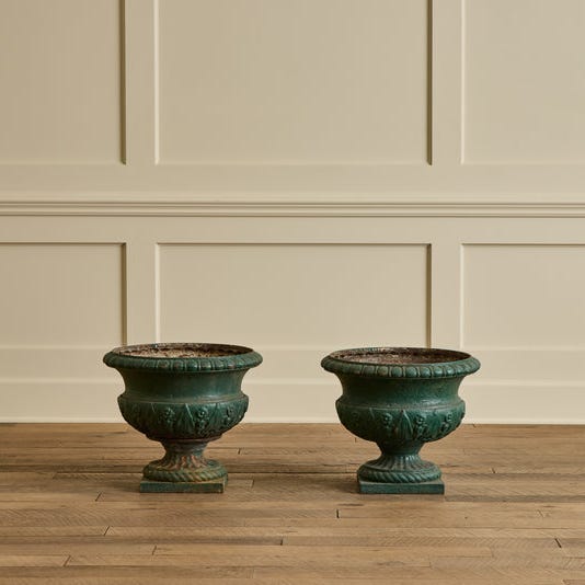 Pair of 18th Century Green Urns