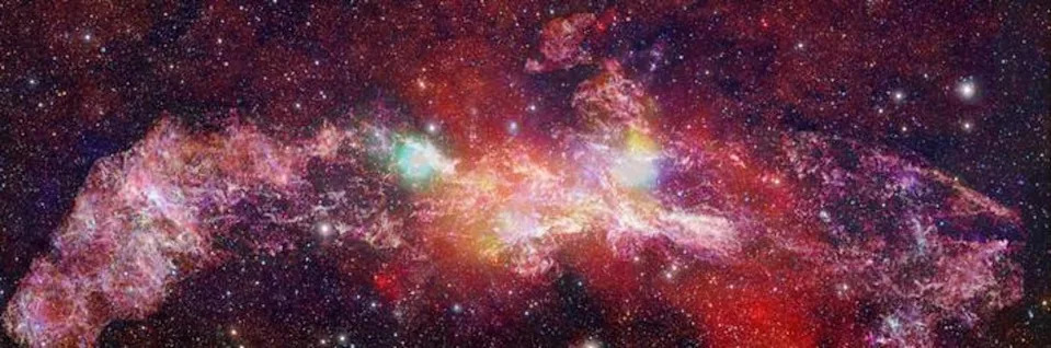 This composite image of the Milky Way center was made using data from the Atacama Large Millimeter/Submillimeter Array radio telescopes and X-ray data from NASA’s Chandra X-ray Observatory (ALMA(ESO/NAOJ/NRAO)/S. Longmore et al. Background: ESO/D. Minniti et al.)