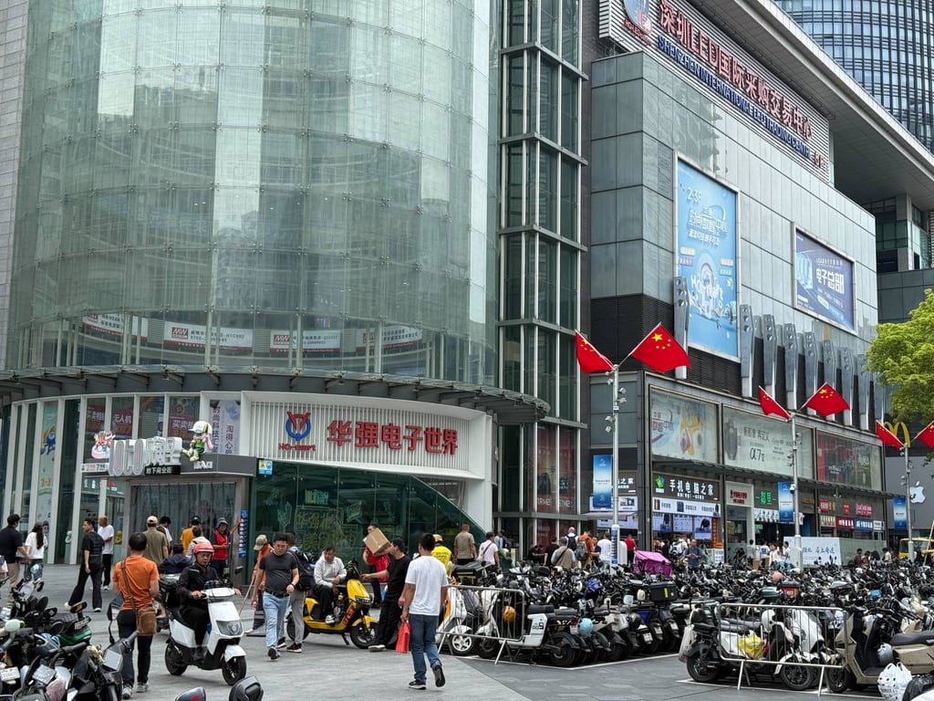 Huaqiang Electronic World in Shenzhen’s Huaqiangbei district, where traders say demand for MLCCs has surged amid the global AI boom. Photo: Iris Deng