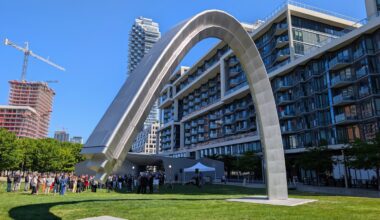 Interactive Public Art Unfinished Arch Lights Up at Sherbourne Common