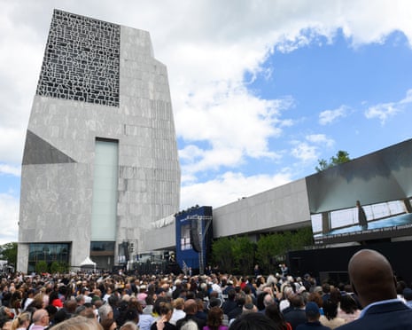 People attend a dedication ceremony for the opening of the Obama Presidential Center in Chicago.