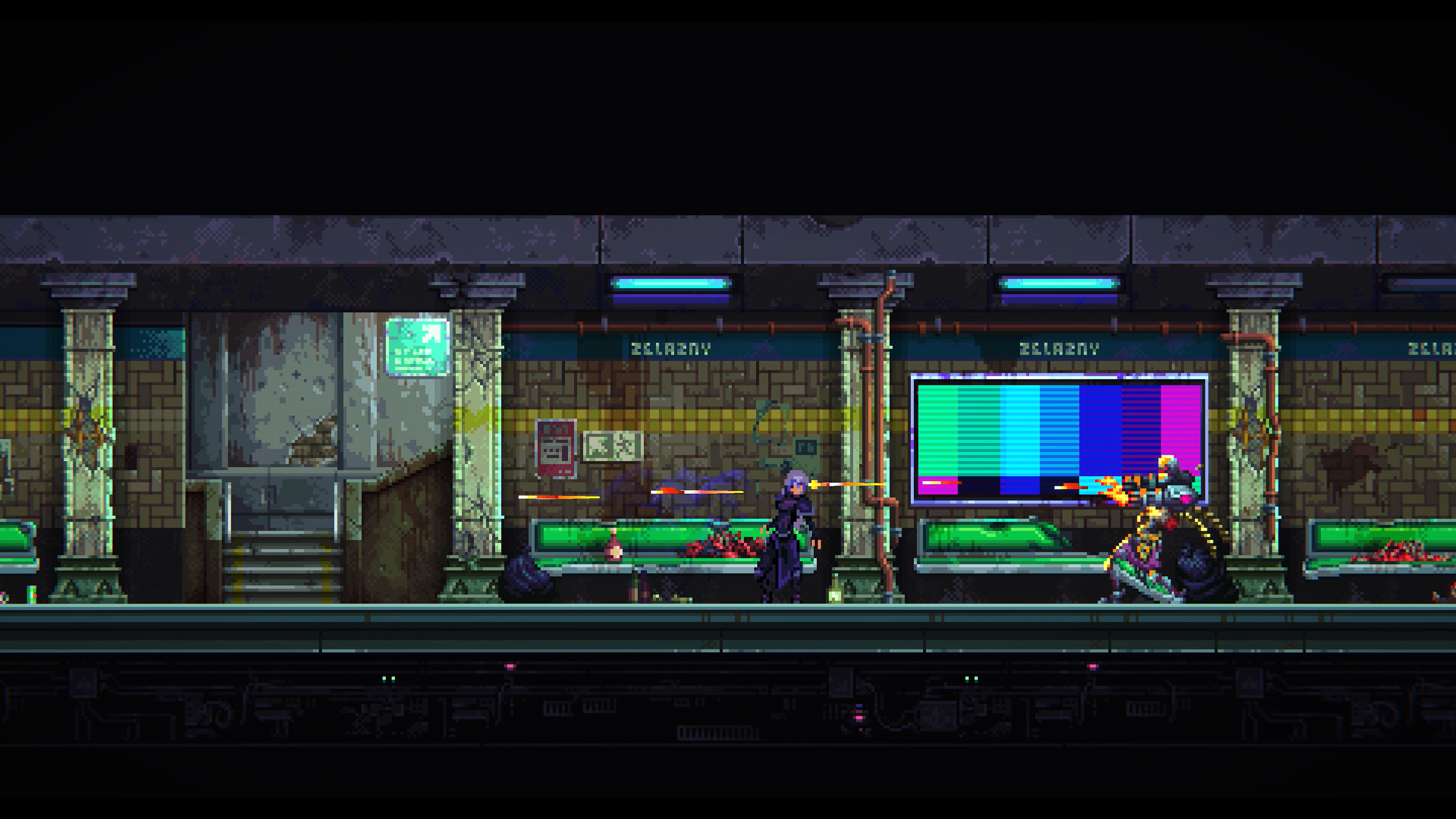 Screens and art from a retro game