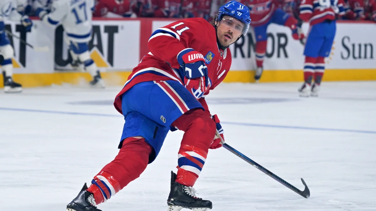 Montreal Canadiens forward Brendan Gallagher (11) forechecks against the Tampa Bay Lightning during the first period in game six of the first round of the 2026 Stanley Cup Playoffs at the Bell Centre.