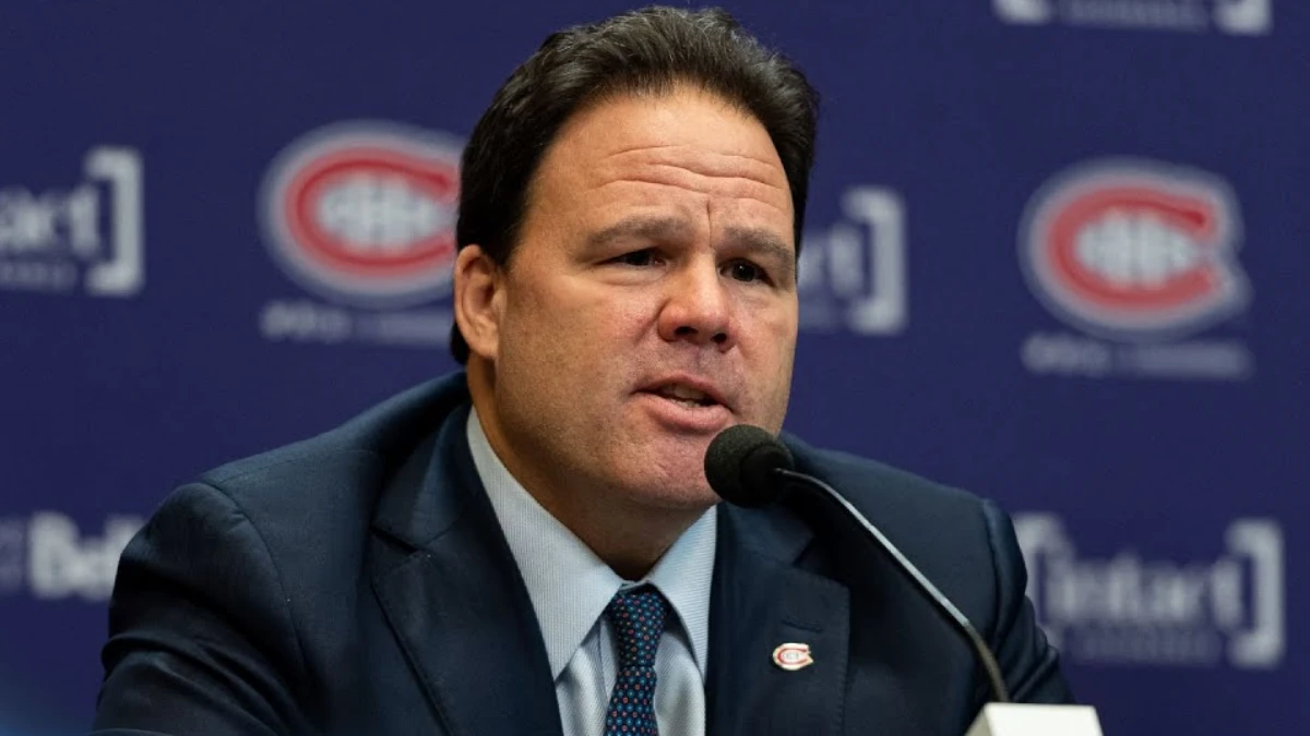 Montreal Canadiens executive Jeff Gorton speaks to the media during a press conference.