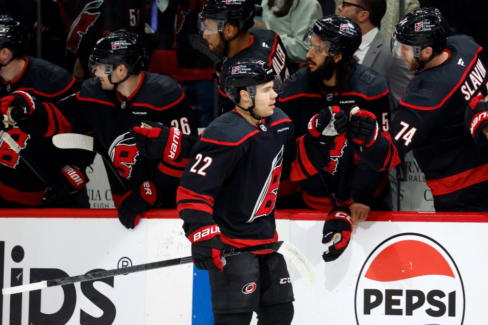 KARL DEBLAKER / THE ASSOCIATED PRESS FILES
Logan Stankoven celebrates a goal against the Ottawa Senators during Game 2 of an NHL hockey Stanley Cup first-round playoff series in Raleigh, N.C., in, April.