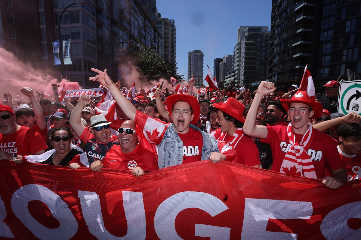 ‘History in the making!’: Vancouver breaks out the red and white to celebrate Canada’s first-ever win at World Cup