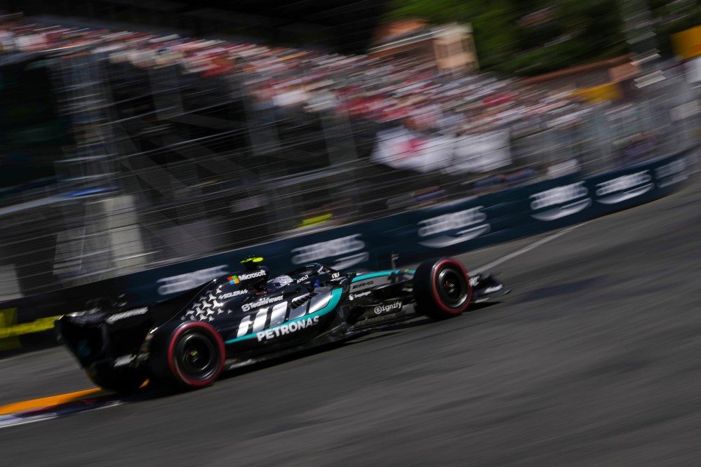 Mercedes driver Andrea Kimi Antonelli of Italy during the qualifying session for the Monaco F1 Grand Prix, at the Monaco racetrack, Saturday, June 6, 2026. (AP Photo/Fatima Shbair)