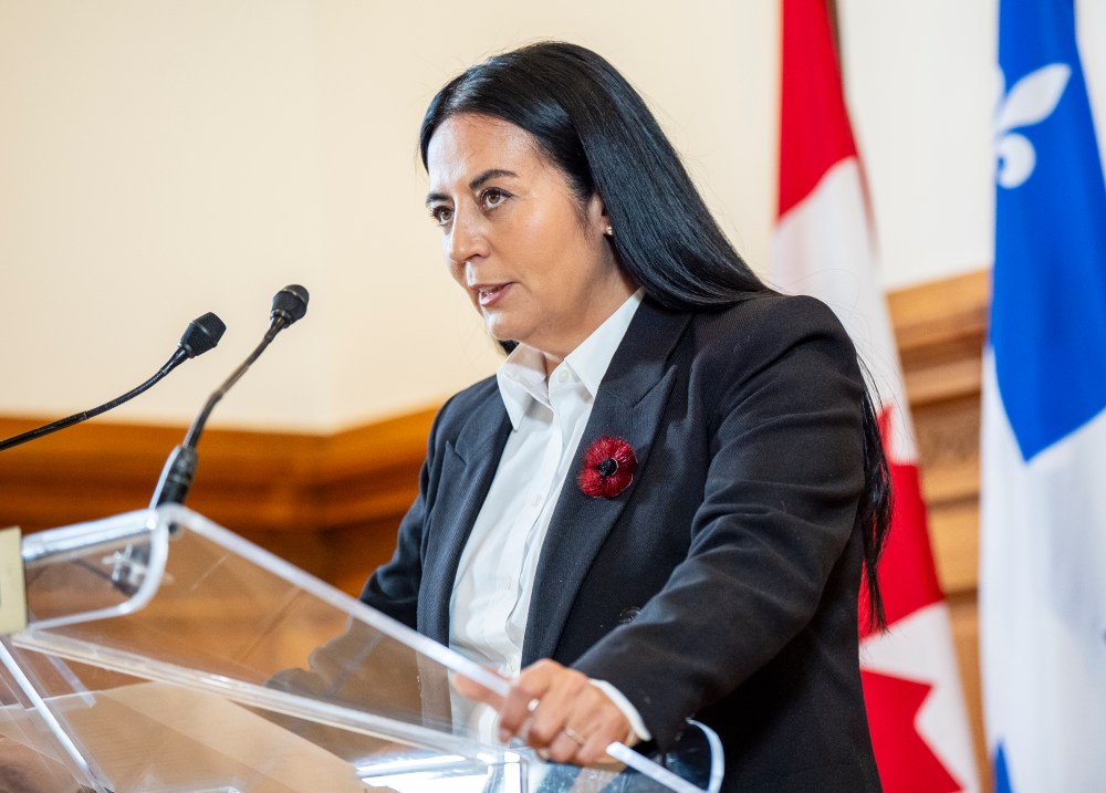 Montreal's then-mayor-elect Soraya Martinez Ferrada takes part in a press conference at city hall in Montreal, on Wednesday, Nov. 5, 2025. THE CANADIAN PRESS/Christopher Katsarov