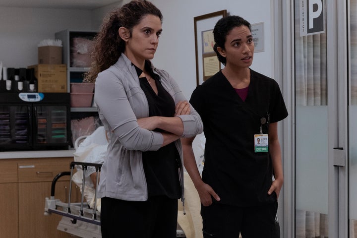 Sepideh Moafi and Supriya Ganesh in "The Pitt."