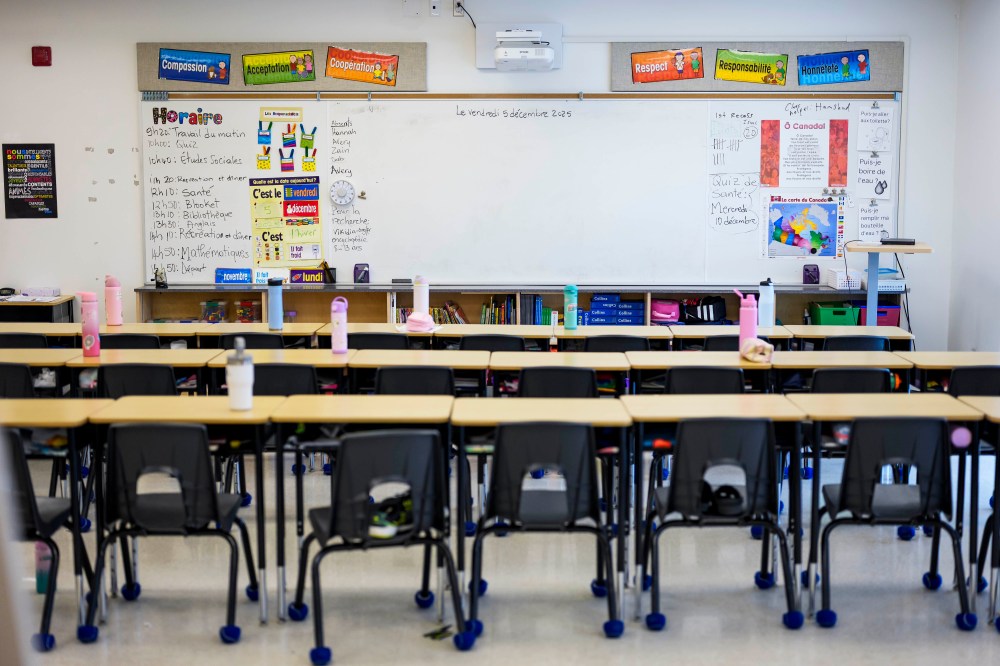 A classroom is seen at Wazoson Public School of the Ottawa-Carleton District School Board (OCDSB) in Ottawa, on Friday, Dec. 5, 2025. THE CANADIAN PRESS/Justin Tang