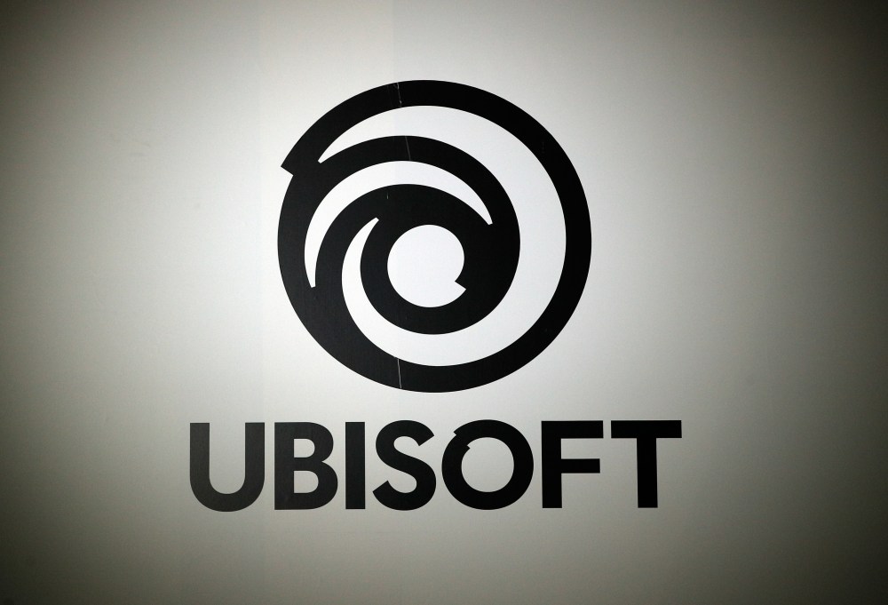 FILE - The logo of French video game publisher Ubisoft is pictured at the Paris games week in Paris, Nov. 4, 2017. (AP Photo/Christophe Ena, File)