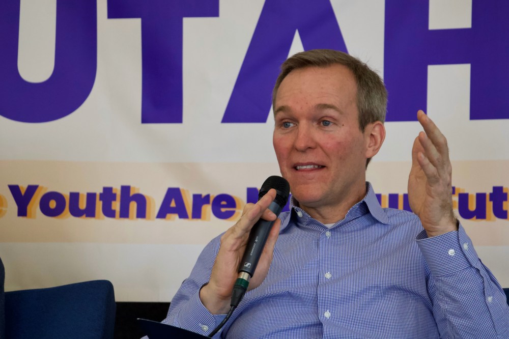 FILE - Former U.S. Rep. Ben McAdams speaks at a forum for candidates running to represent Utah's new Democratic-leaning congressional district, March 21, 2026, in Taylorsville, Utah. (AP Photo/Hannah Schoenbaum, File)