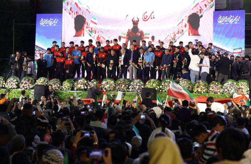 Members of Iran's national soccer team attend a farewell ceremony ahead of their departure to the 2026 World Cup in Tehran, Iran, May 13, 2026. (credit: MAJID ASGARIPOUR/WANA