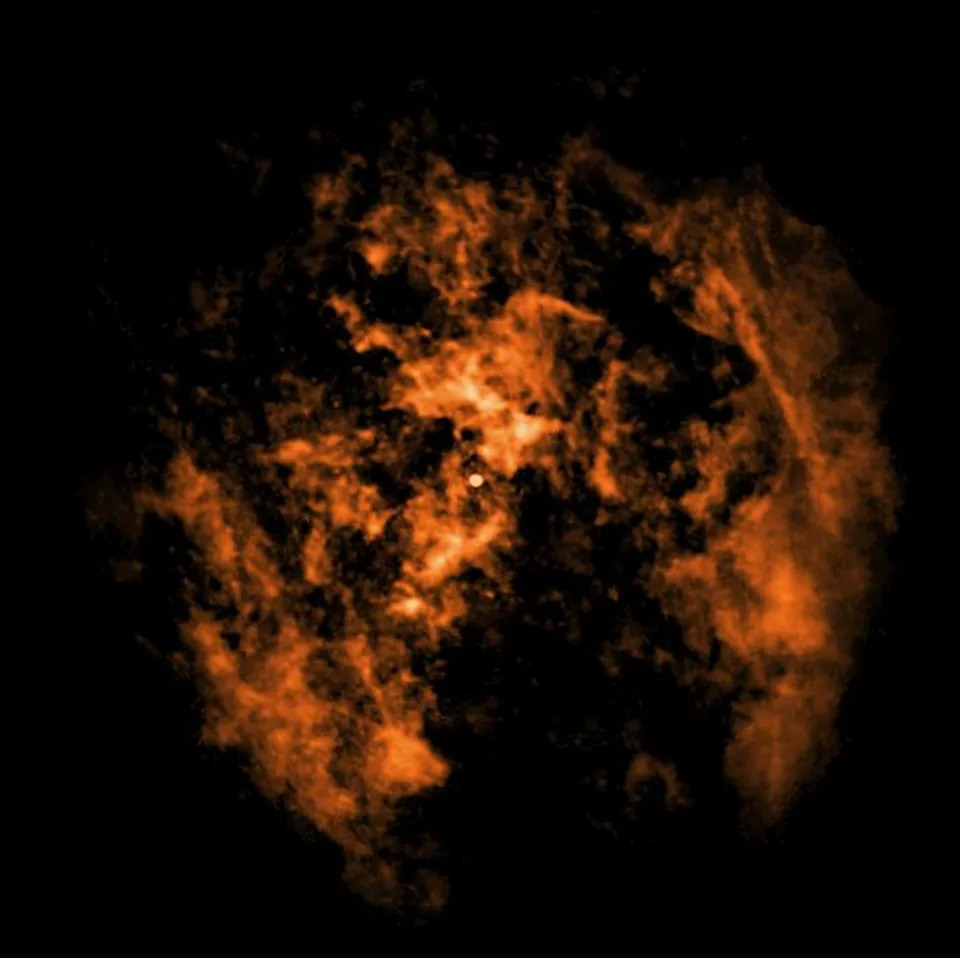Data from the Atacama Large Millimeter/Submillimeter Array (ALMA) radio telescopes in Chile maps the location of cold gas around Sagittarius A* in this image (X-ray: NASA/CXC/Northwestern Univ./M. Gorski; Radio: ESO/NAOJ/NRAO/ALMA; Image processing: NASA/CXC/SAO/K. Arcand and P. Edmonds)