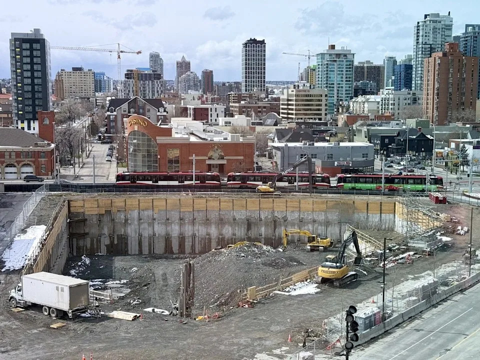 The site of a new hotel within Stampede Park, to be operated under the Autograph Collection Hotels banner, as seen from the BMO Centre on April 25, 2026.
