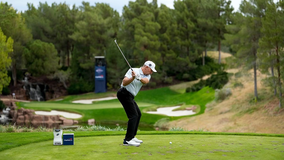 John Smoltz tees off on a golf course in North Las Vegas