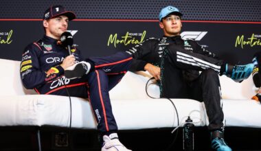 Verstappen and Russell at press conference after Montreal race
