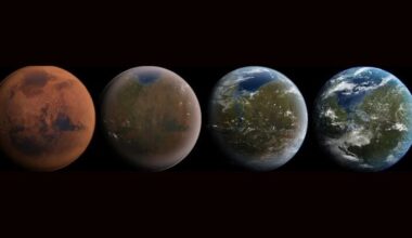 Artist's illustration depicting the terraforming of Mars &mdash; turning into a more Earth-like world.