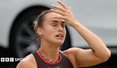 Aryna Sabalenka reacts with disappointment during her Berlin Open defeat by Jessica Pegul