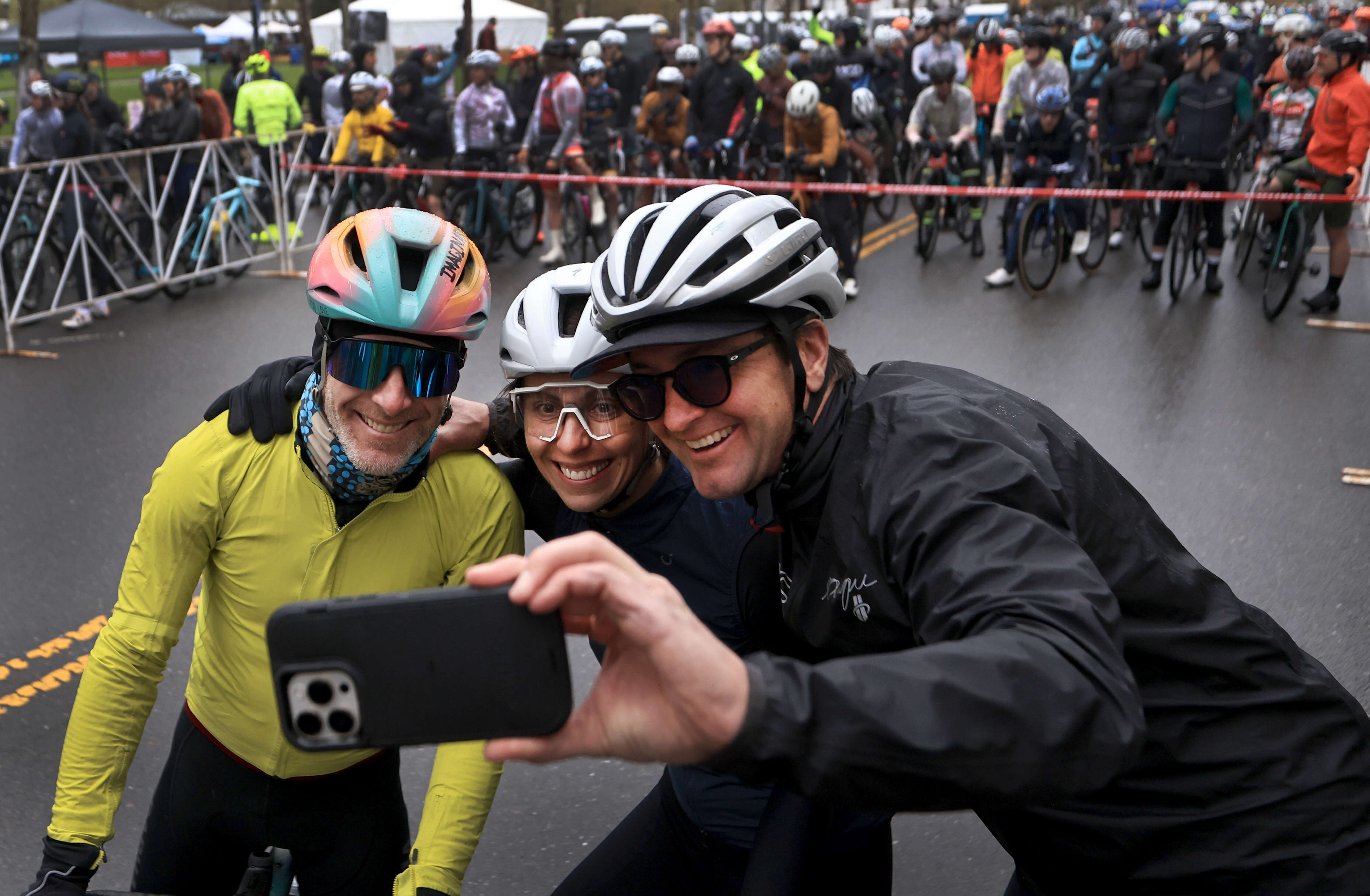 From left, Levi Leipheimer, Clare Walton and Scott Nydam make...
