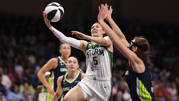 Australian guard Jade Melbourne drives against fellow Aussie Alanna Smith in June.