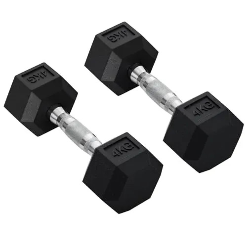 Homcom Rubber Dumbbell Sports Hex Weights Sets Home Gym Fitness Hexagonal Dumbbells Kit Weight Lifting Exercise (2 X 4kg) Black