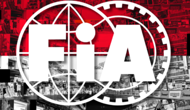 White FIA logo on top of red and white Monaco flag F1 background