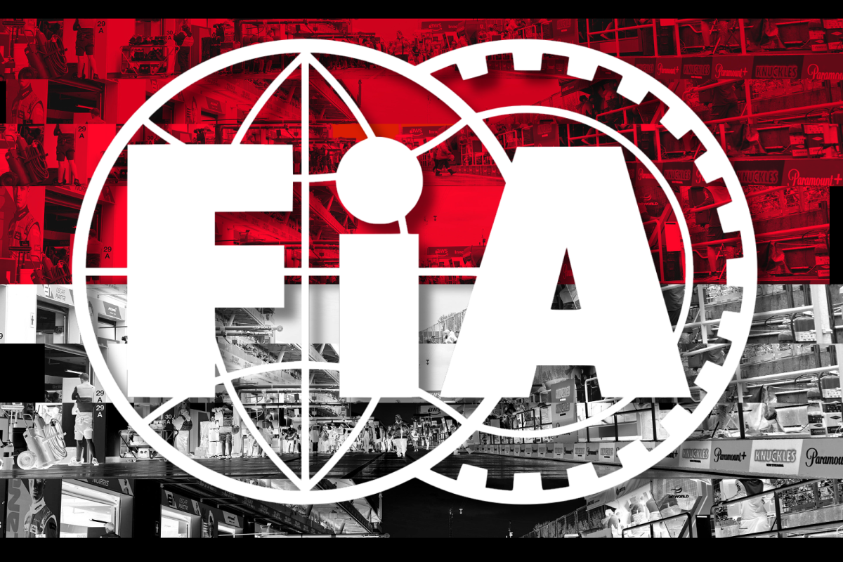 White FIA logo on top of red and white Monaco flag F1 background