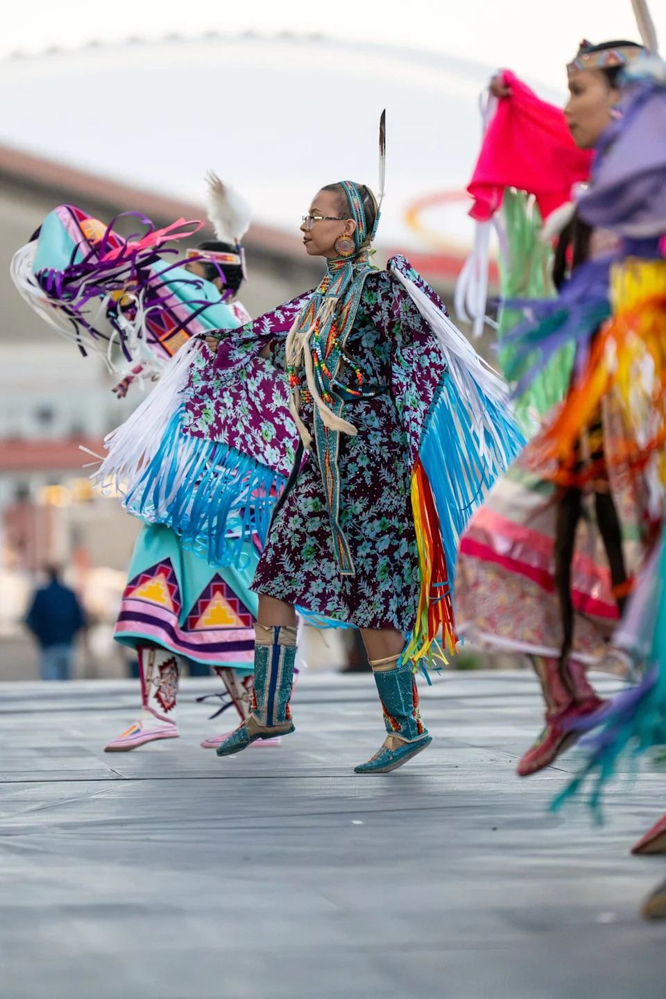 Indigenous dancers performed during the inaugural Calgary Stampede First Nations Rodeo and Relay at GMC Stadium on June 13, 2026.