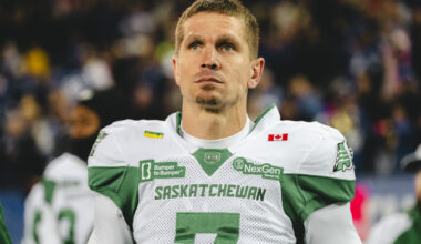 ROBSERVATIONS: Riders have a legend behind centre … Green and White bands together … Shawn Bane Jr.’s French connection
