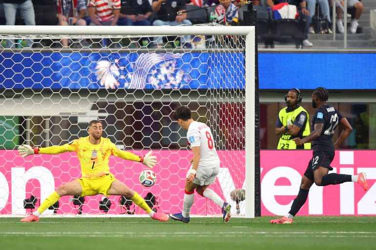 INGLEWOOD, CALIFORNIA - JUNE 25: Arda Guler #8 of Turkiye scores his team's first goal during the FIFA World Cup 2026 Group D match between Türkiye and USA at Los Angeles Stadium on June 25, 2026 in Inglewood, California. Alex Grimm/Getty Images/AFP (Photo by ALEX GRIMM / GETTY IMAGES NORTH AMERICA / Getty Images via AFP)