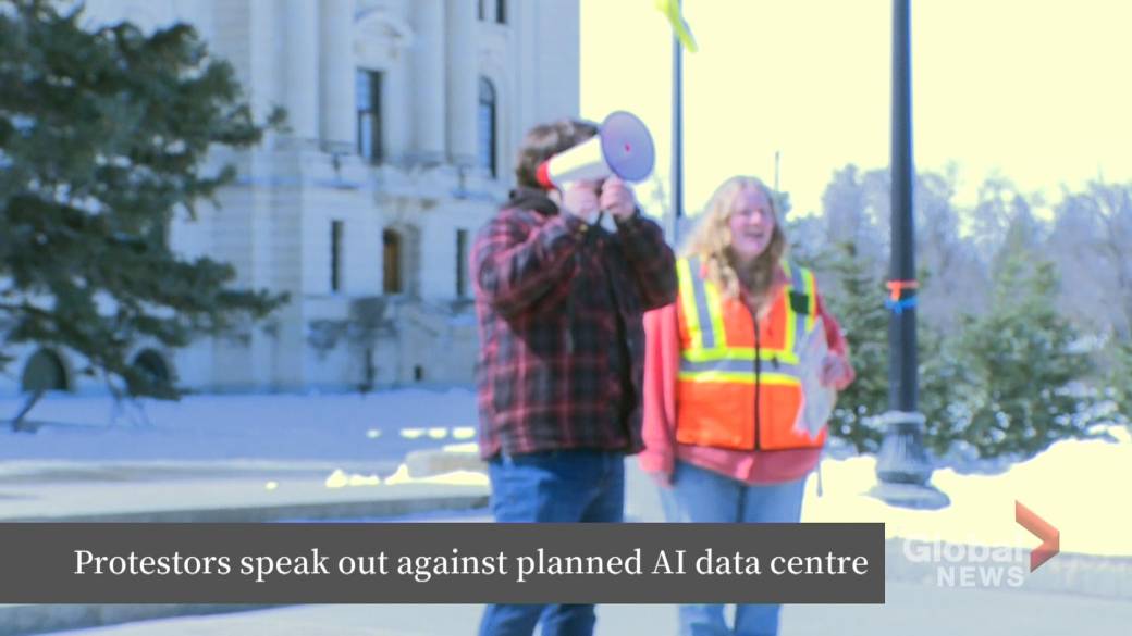 Click to play video: 'Hundreds gather at the Legislature building to speak out against planned AI data center'