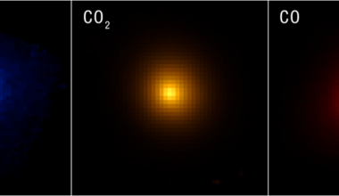 Three views of the comet 3I/ATLAS as seen by the JWST NIRSpec instrument. Courtesy NASA.