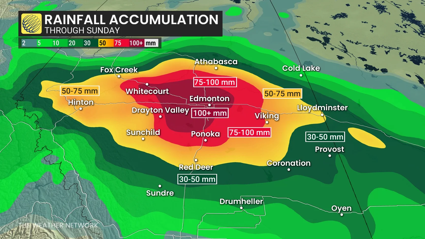 Alberta Rainfall Accumulation Through Sunday