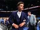 Alexander Bilecki, of Canada, looks on after being drafted by the Toronto Maple Leafs with the sixtieth pick during day two of the 2026 NHL Draft in Buffalo, New York,  on June 27, 2026.