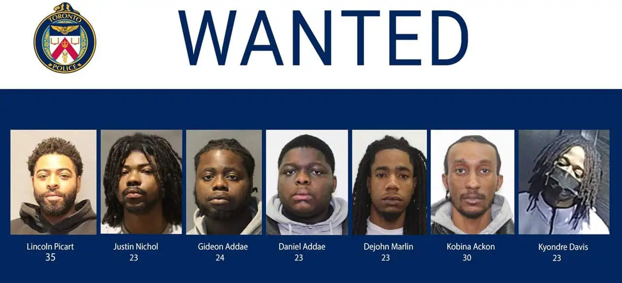 mississauga man and six others wanted in toronto murder.