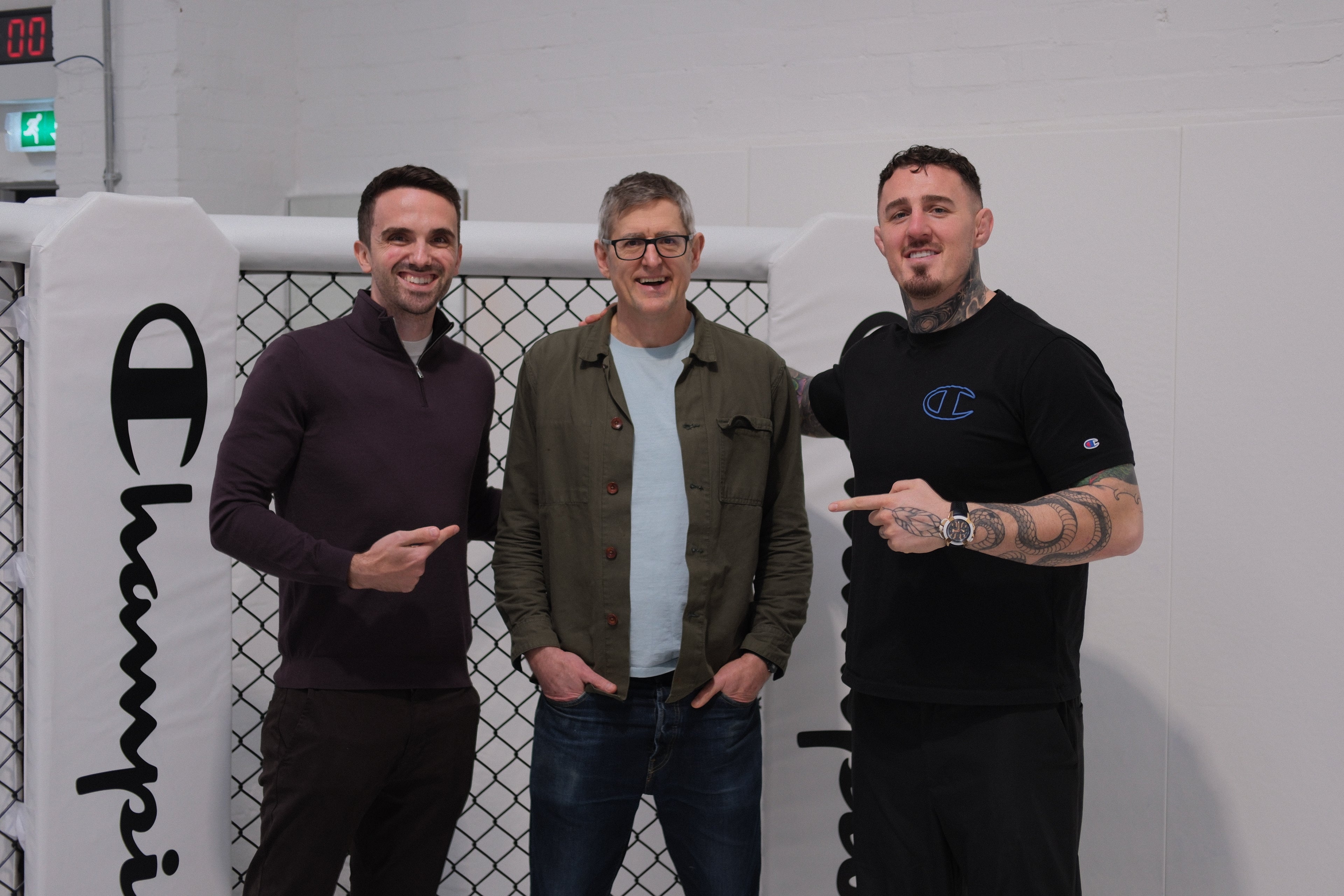 Aspinall with Louis Theroux (centre) and co-host Charlie Gibson