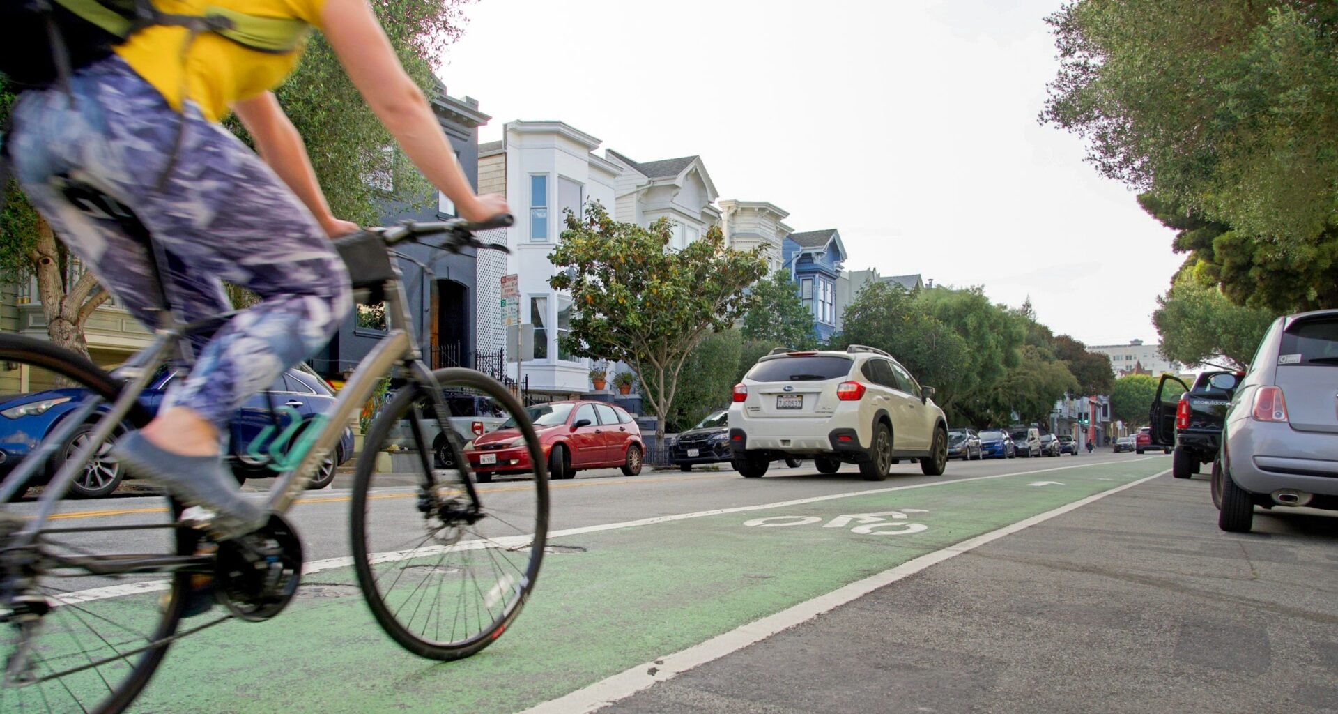 bike in a bike lane with danger ahead