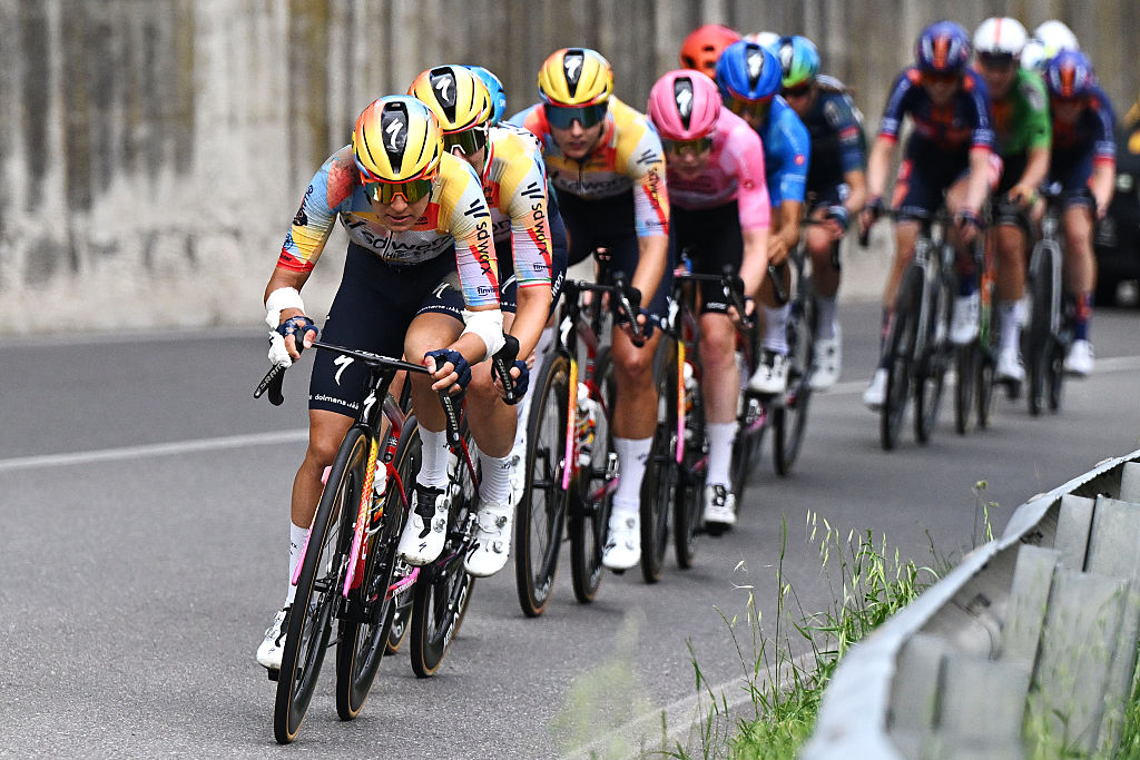Barbara Guarischi of Italy and Team SD Worx - Protime leads (injured after being involved in a crash) during the 37th Giro d&amp;apos;Italia Women 2026, Stage 7