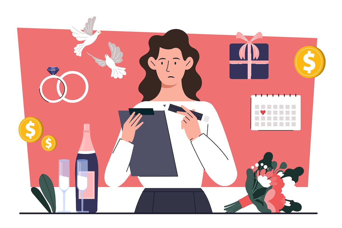 An administrative assistant’s $18,000 wedding will have a sit-down dinner, but she’ll do her own hair and makeup