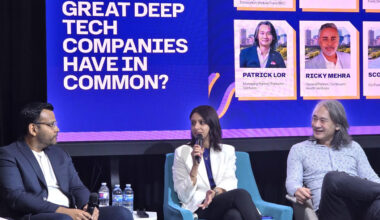 From left to right: BDC Industrial Innovation Venture Fund managing partner, Aditya Aggarwal, Innovobot IRV Fund managing partner, Neha Khera, and Panache Ventures managing partner, Patrick Lor during a panel discussion at Edmonton Unlimited