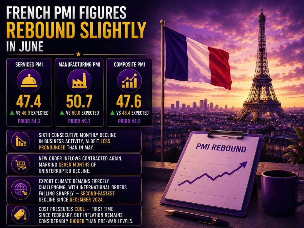 French business downturn eases slightly in June, price pressures remain elevated